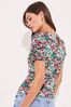 Lipsy Pink Ditsy Floral Ruched Sleeve Top