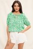 Friends Like These Green Tie Neck Bubble Hem Puff Sleeve Top