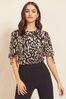 Friends Like These Black Animal Patterned Jersey Tie Sleeve Top