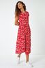 Roman Red Floral Print Midi Stretch Dress