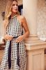 Friends Like These Black/White Spot Halter Neck Tiered Summer Maxi Dress