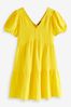 Gap Yellow Crinkle Gauze Puff Sleeve Tiered Mini Dress
