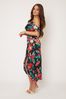 Girl In Mind Black and Red floral Camila Cold Shoulder Wrap Midi Dress