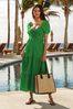 Lipsy Green Jersey Bow Front Broderie Puff Sleeve Midi Dress