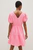 Gap Pink Crinkle Gauze Puff Sleeve Tiered Mini Dress