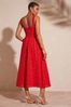 Love & Roses Red Broderie Fit And Flare Cami Midi Dress