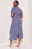 Lipsy Blue Animal Curve Jersey Print Flutter Sleeve Ruched Wrap Midi Dress