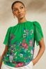 V&A | Add To Bag Green Floral Tulip Sheer Sleeve Lace Trim Blouse Top