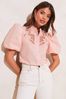 Lipsy Baby Pink Petite Puff Sleeve Cut Artwork Button Up Grandad Shirt