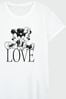 Brands In White Minnie And Mickey Mouse Love Women White  Disney T-Shirt