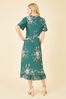 Mela Green Multi Floral Dip Hem Wrap Midi Dress
