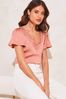 Lipsy Pink Satin Lace Trim V Neck Short Sleeve T-Shirt