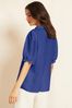Friends Like These Blue Short Puff Sleeve V Neck Button Through Blouse