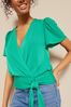 Friends Like These Green Jersey Flutter Sleeve Tie Front Wrap Top