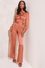 Lipsy Red Belted Shirt trefoil Style Long Sleeve Summer Wide Leg Jumpsuit
