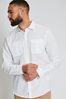 Threadbare White Linen Blend Long Sleeve Shirt With Chest Pockets