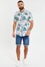 Threadbare Light Blue Multi Tropical Print Short Sleeve Pineapple Print Cotton Shirt