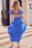 Millet Shorts Byxor LTK InteNSE Blue Dobby Ruffle Plunging Neck Tiered Tie Back Maxi Dress
