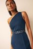 Anaya With Love Navy Blue One Shoulder Maxi Dress With Embellished Waistband