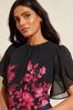 V&A | Love & Roses Black Floral Tulip Sheer Sleeve Lace Trim Blouse Top