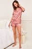Lipsy Rose Pink Jacquard Satin Short Sleeve Shirt And Shorts Pyjamas
