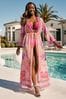 Lipsy Pink Floral Printed Sheer Tie Front Long Sleeve Summer Kimono