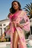 Lipsy Pink Floral Printed Sheer Tie Front Long Sleeve Summer Kimono