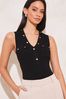 Lipsy Black Knitted Button V Neck Sleeveless Vest Top