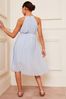 Lipsy Blue Pleated Chiffon Occasion Dress