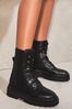 Lipsy Black Faux Leather Flat Chunky Lace Up Boot