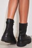 Lipsy Black Faux Leather Flat Chunky Lace Up Women Boot