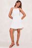 Lipsy White Crochet Halter Ruffle Hem Mini Dress