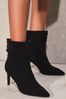 Lipsy Black Wide FIt Ankle Suedette Ruched Mid Heeled Boot