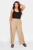 Yours Curve Neutral Linen Blend Pull On Wide Leg Trouser