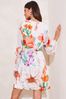 Lipsy Cream Printed Long Sleeve Round Neck Belted Shift Summer Dress