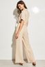 Lipsy Camel Short Sleeve Twill Belted Utility Wide Leg Jumpsuit