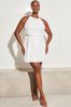 Lipsy Ivory White Curve Jersey Broderie Fit and Flare Halter Mini Dress