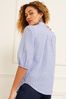 New Season: Nike Blue Embroidery Petite Ruffle V Neck 3/4 Sleeve Button Up Blouse