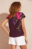 Love & Roses Berry Red Petite Roll Sleeve Round Neck T-Shirt