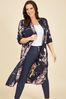 Yumi Blue Satin Butterfly Print Long Cover Up