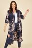 Yumi Blue Satin Butterfly Print Long Cover Up