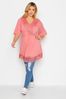 Yours Curve Pink Short Sleeve Crochet Trim Tunic