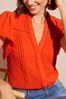 Love & Roses Orange Dobby Ruffle V Neck Flutter Sleeve Blouse