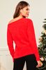 Lipsy Red Reindeer Cosy Christmas Festive Off The Shoulder Jumper