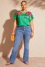 Love & Roses Green Floral Curve Roll Sleeve Round Neck T-Shirt