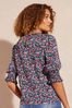 Love & Roses Blue Ditsy Printed Short Puff Sleeve Lace Trim Blouse