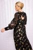 Love & Roses Black Petite Metallic Jacquard Long Sleeve Midi Dress