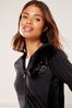 Lipsy Black Embroidered Patch Velour Zip Up Hoodie
