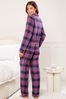 Lipsy Navy Blue/Pink Checked Long Sleeve Shirt and Trousers Pyjamas