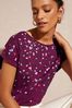 Love & Roses Berry Leopard Petite Roll Sleeve Round Neck T-Shirt